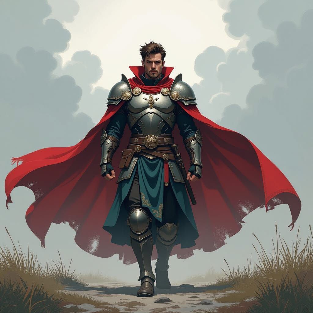 Heroic Figure in Ornate Armor Digital Painting