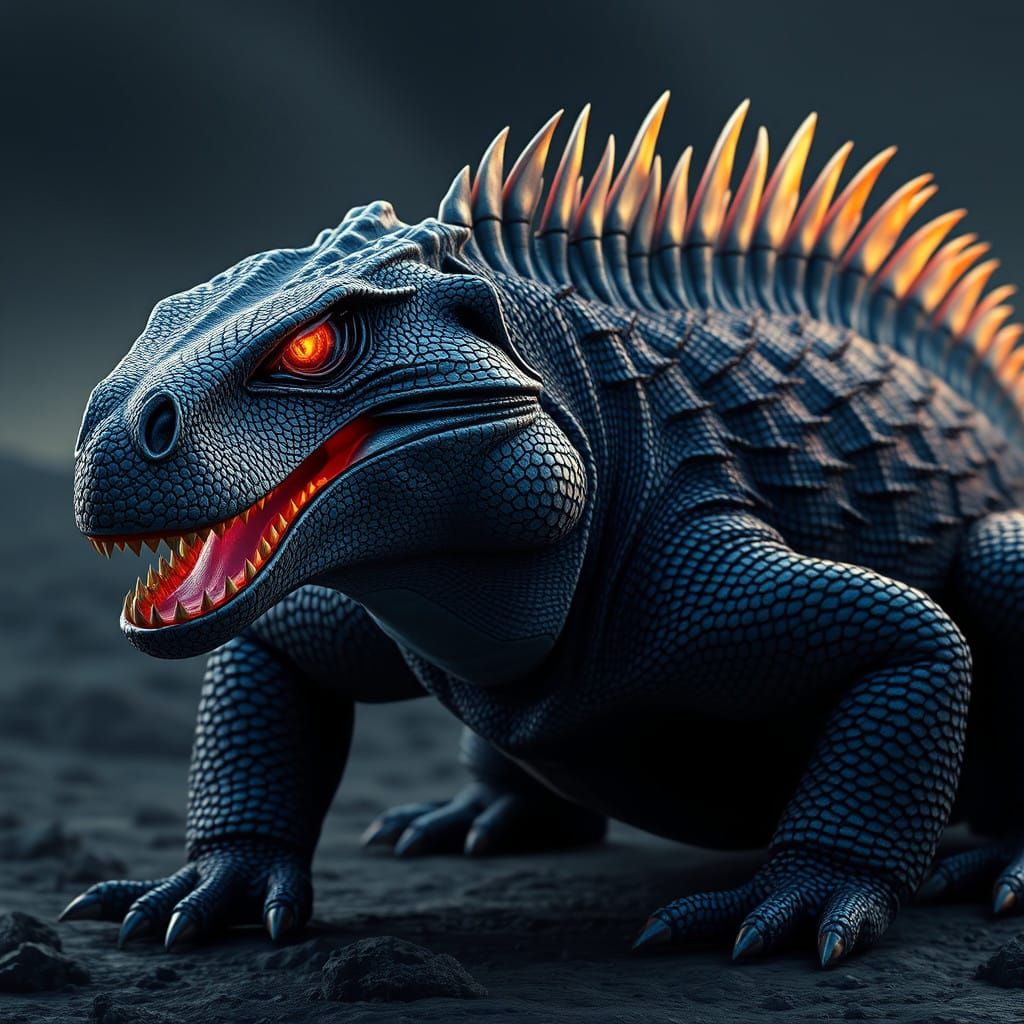 Fantasy Komodo Dragon in Dark, Iridescent Scales