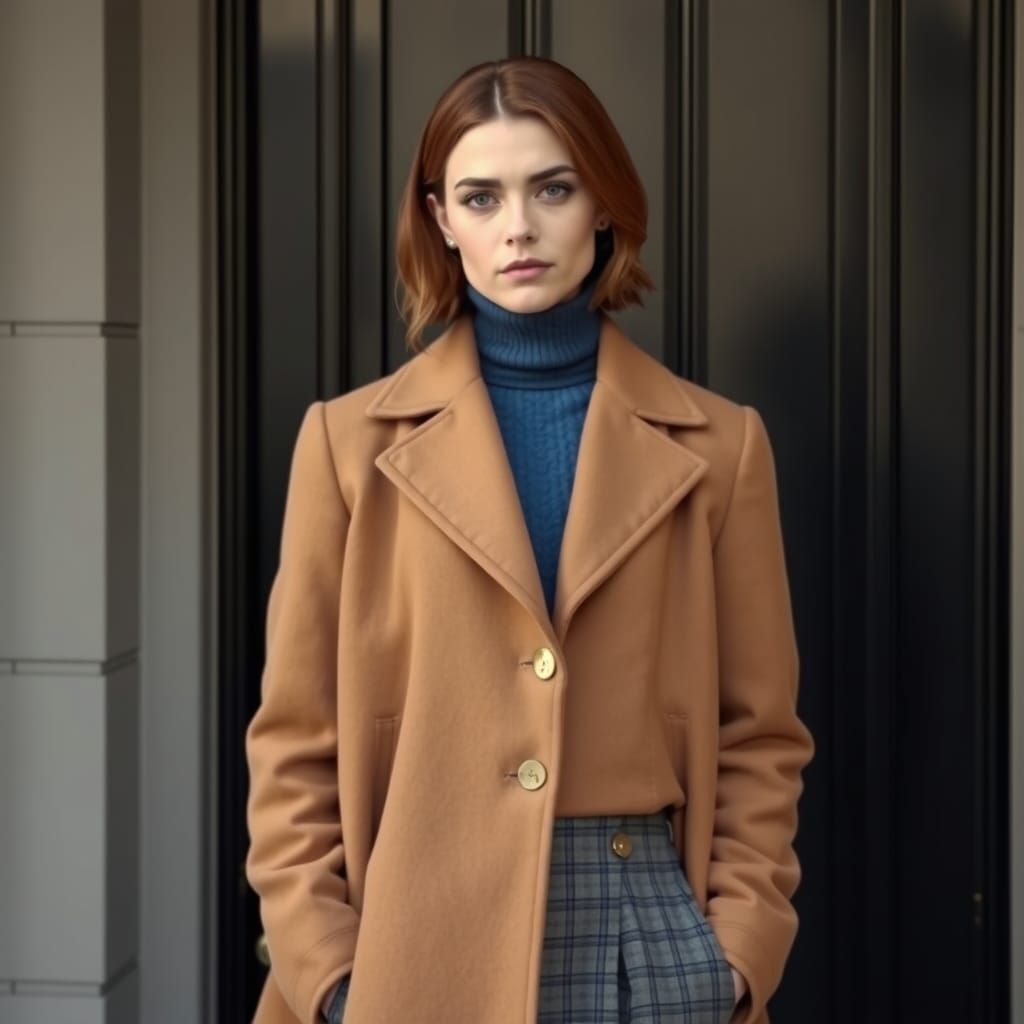 Woman in Tan Coat, Inspired by De Stijl Art