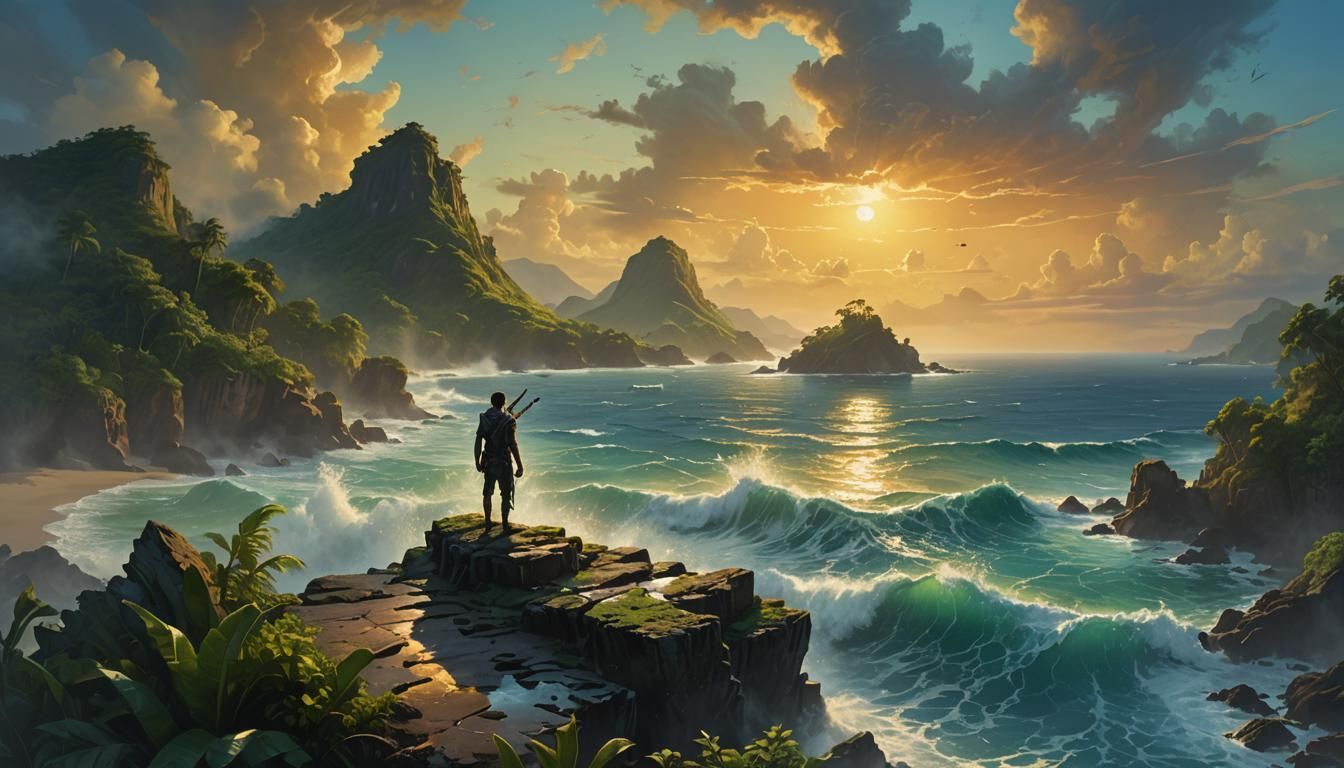 Mysterious Figure on Devil's Island: Photorealistic Splash A...