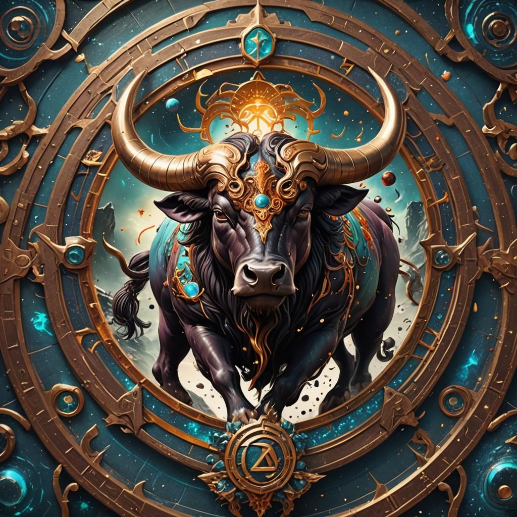 Aggressive Taurus Zodiac Sign in Detailed Matte Painting