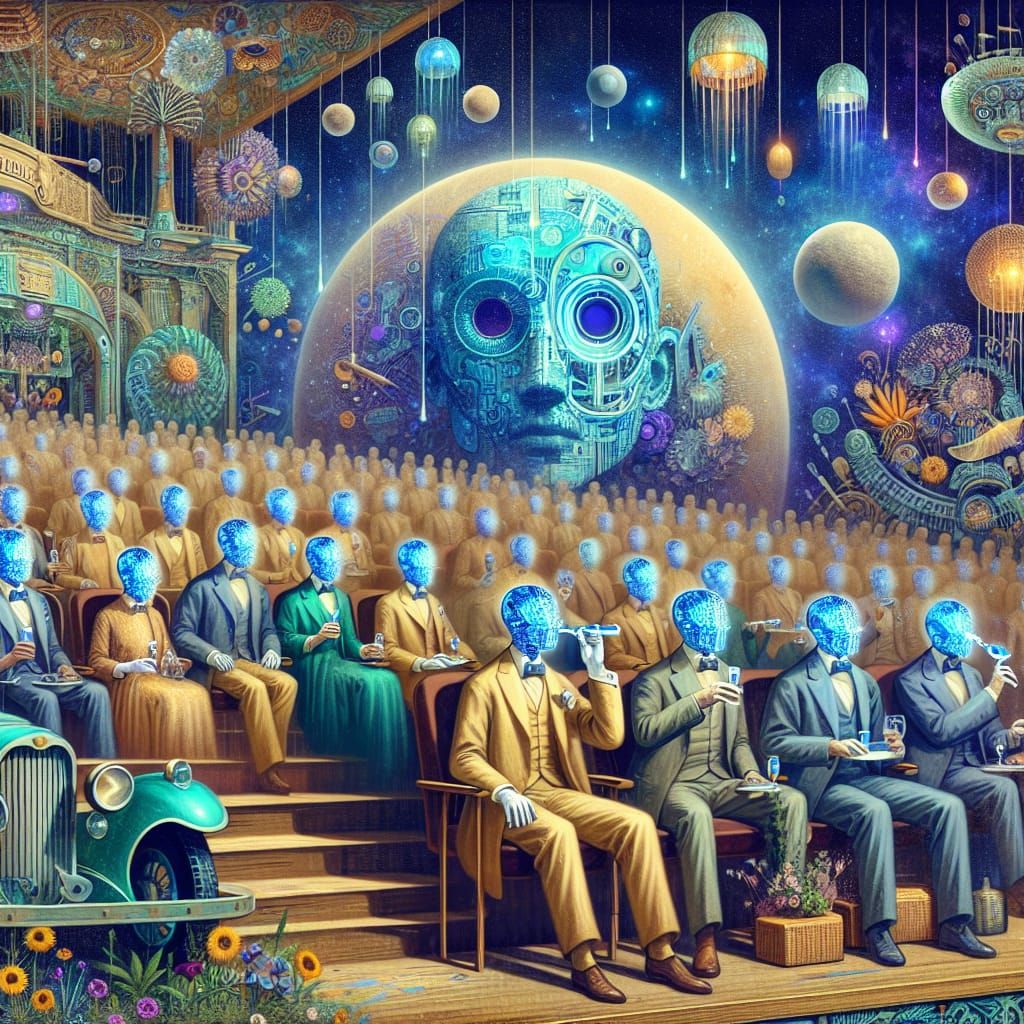 Elegant Gathering in Whimsical Moonlit Theater