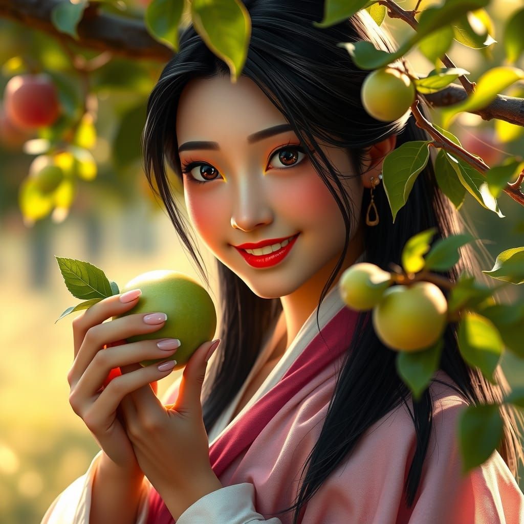 Mulan in Spring Orchard Portrait, Hyperdetailed Concept Art