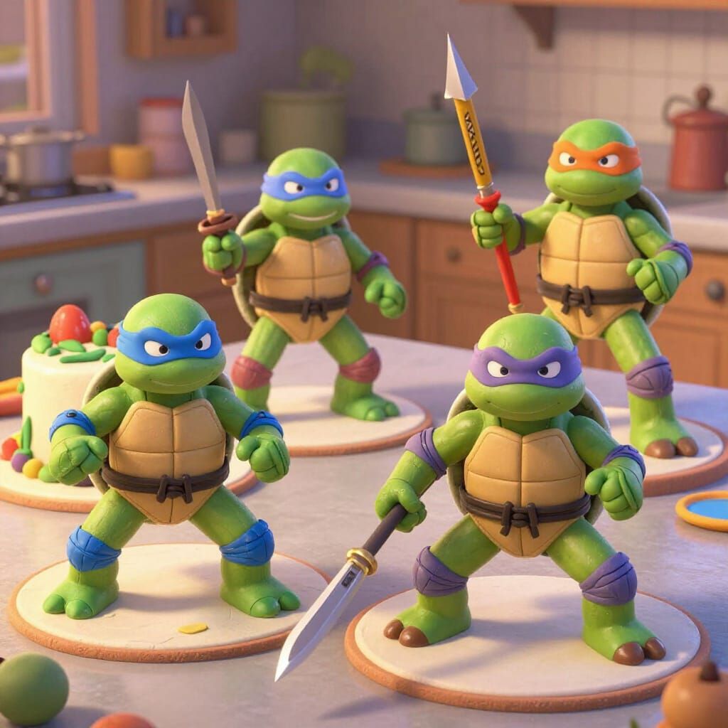 Teenage Mutant Ninja Turtle Cream Cakes in Pixar Style