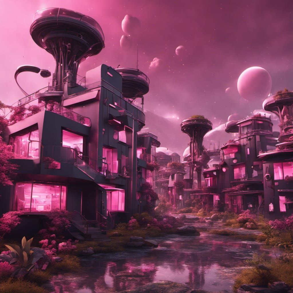 Futuristic Pink and Black Island Neighborhood