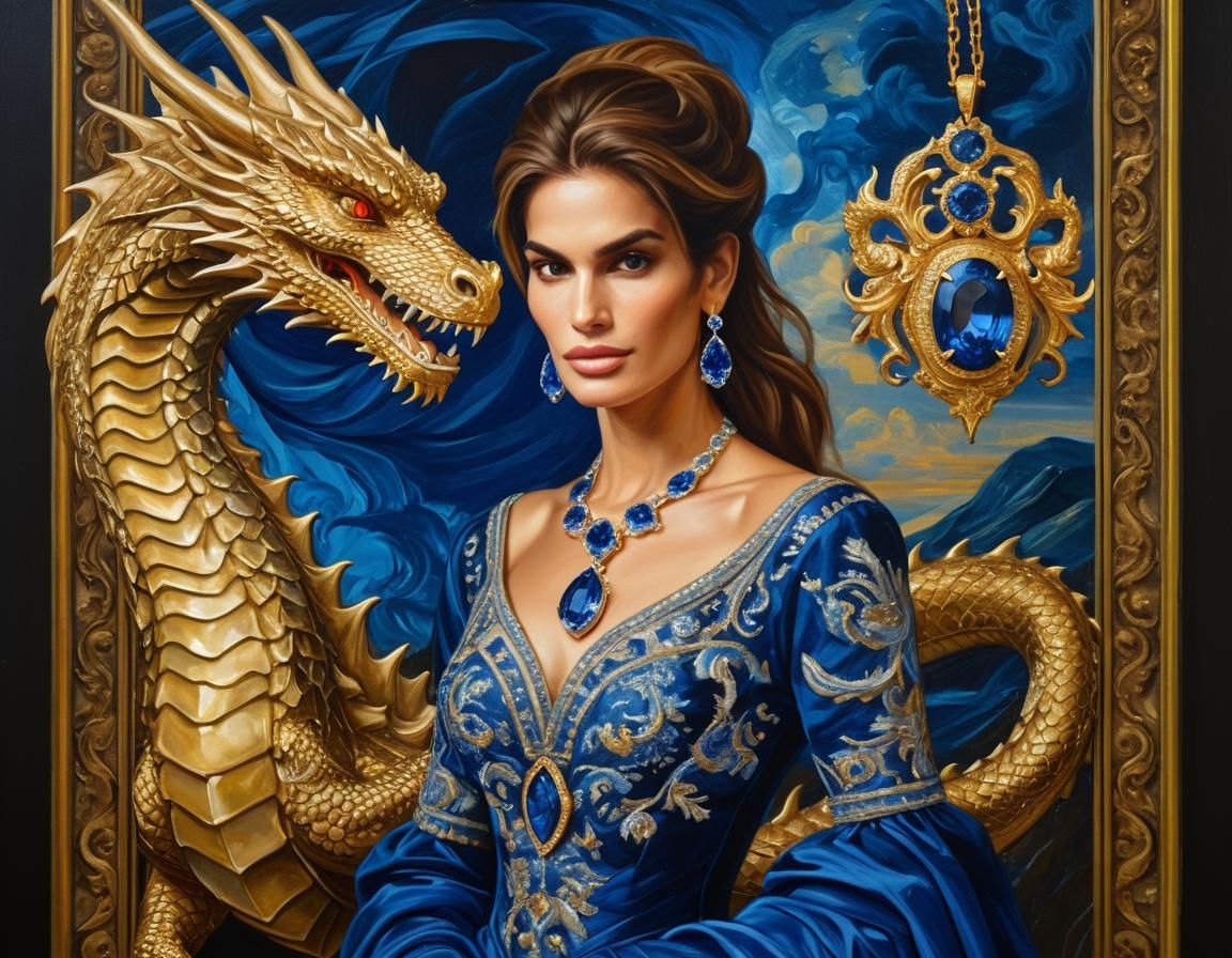 Sorceress and Dragon in Renaissance Oil Painting
