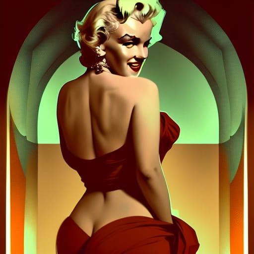 Marilyn Monroe Iconic Moment in Art Nouveau Style