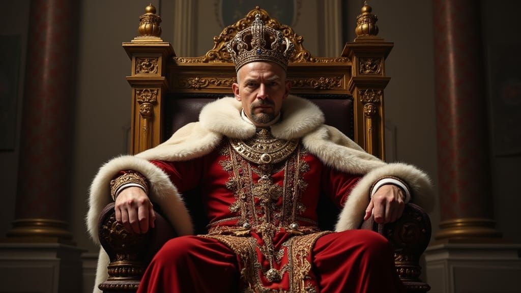 Regal King on Throne in Baroque Palace