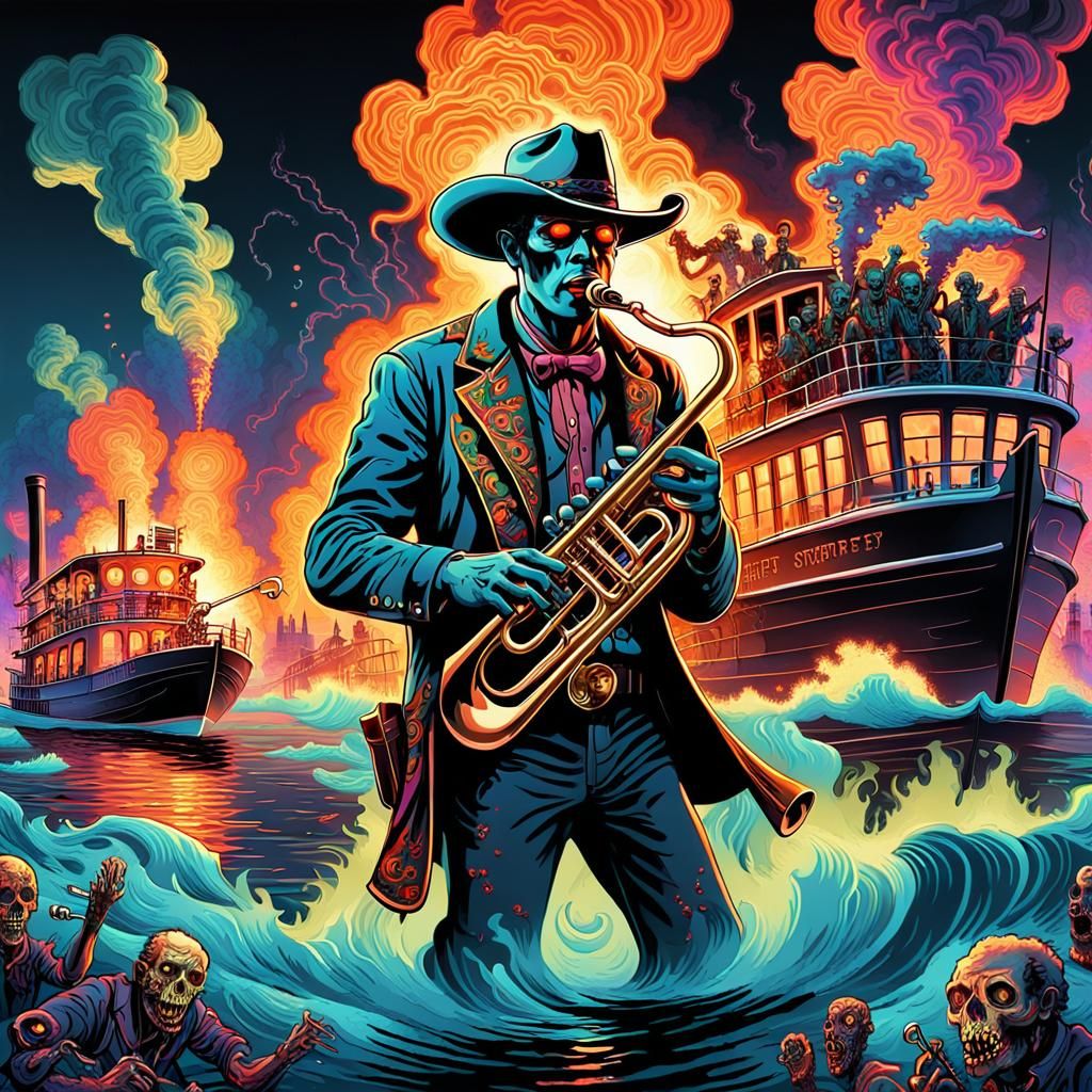 Cyber Western Steamboat Adventure in Neon