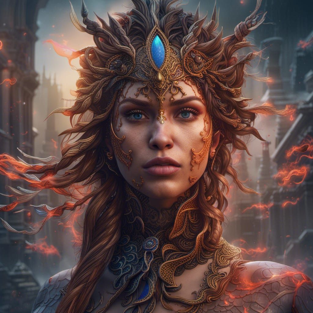 Fantastical Woman's Face in Detailed Matte Painting
