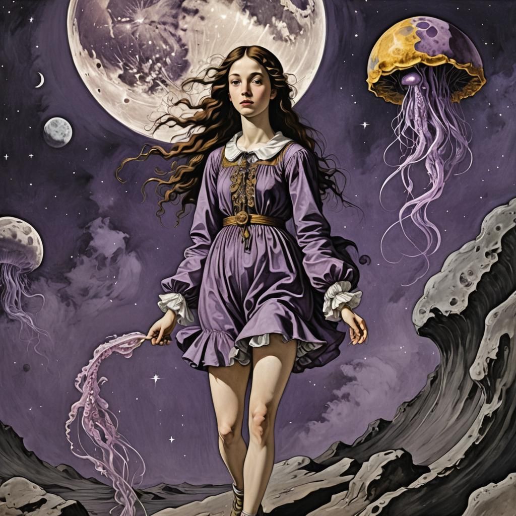 Girl on the Moon with Space Jellyfish
