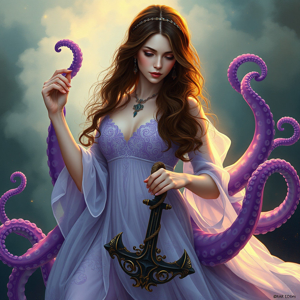Woman with Octopus Limbs in Art Nouveau Style