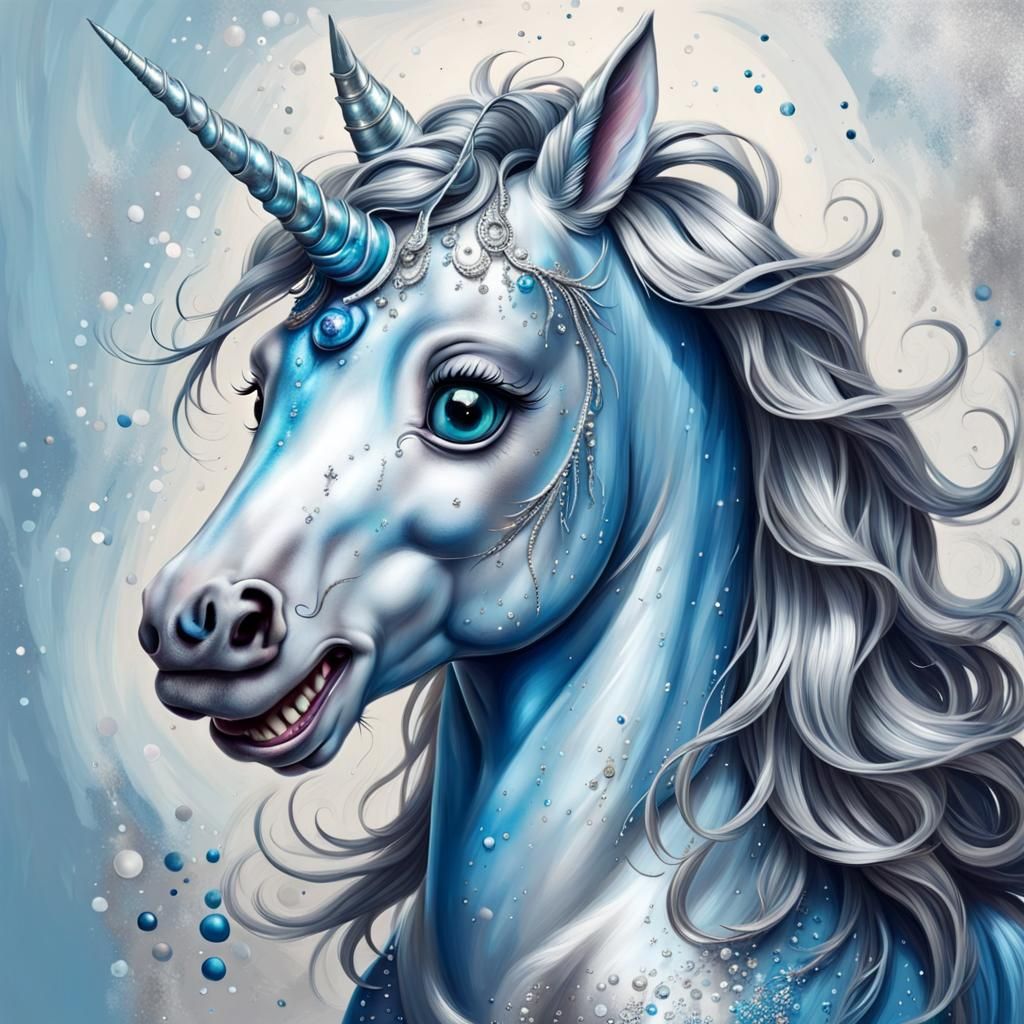 Beautiful Blue and Silver Unicorn in Disney Style