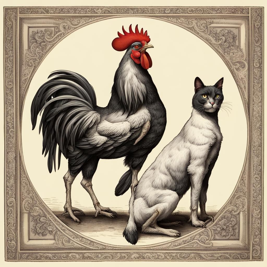 Whimsical Animal Stack: Rooster, Cat, Dog, Donkey