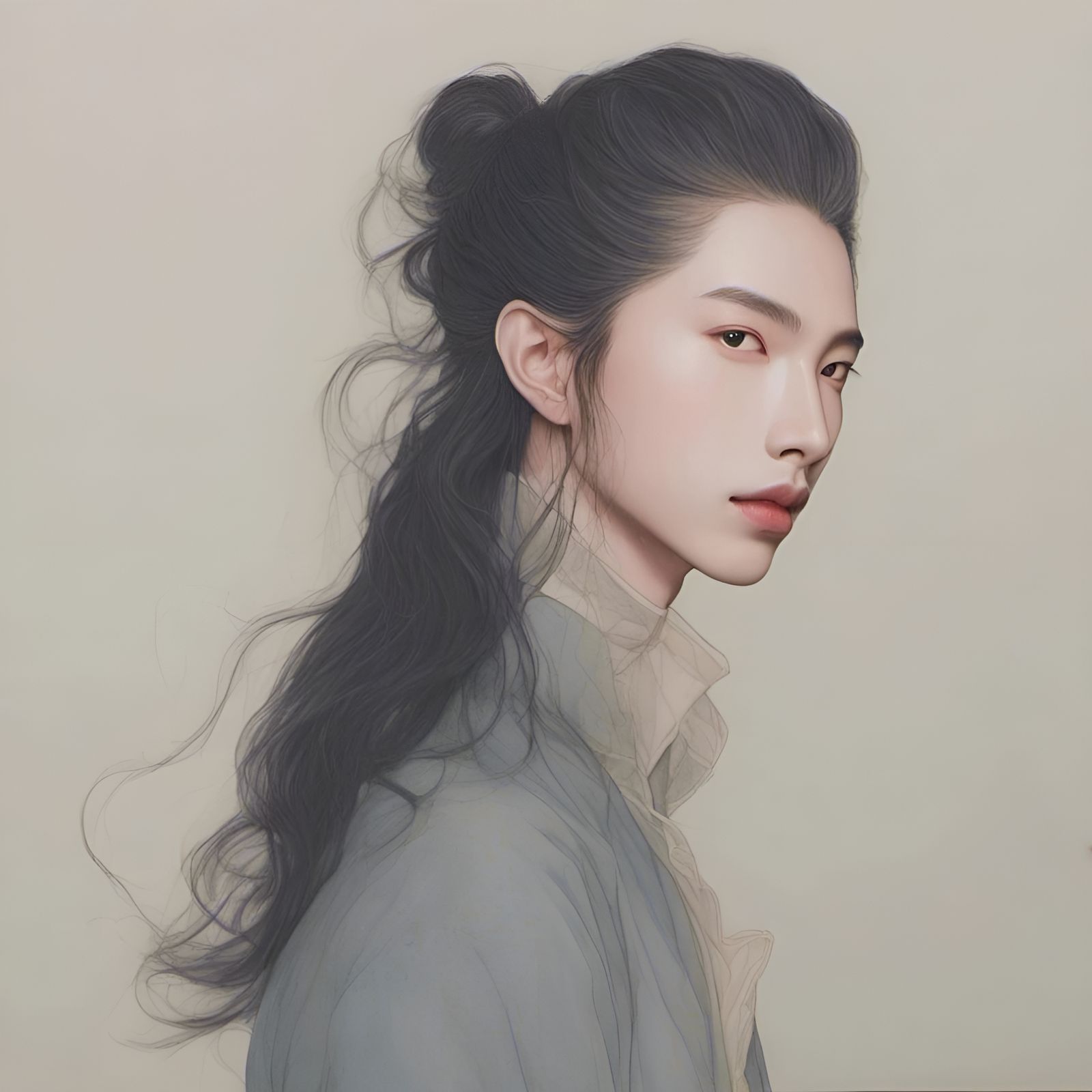 Detailed Colored Pencil Drawing of Androgynous Figure