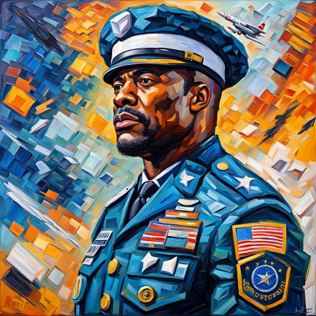 Black American Space Defense Force Uniform in Expressionist ...