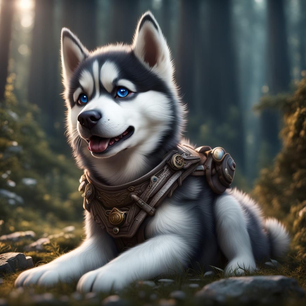 Cute Siberian Husky in Detailed Fantasy Art