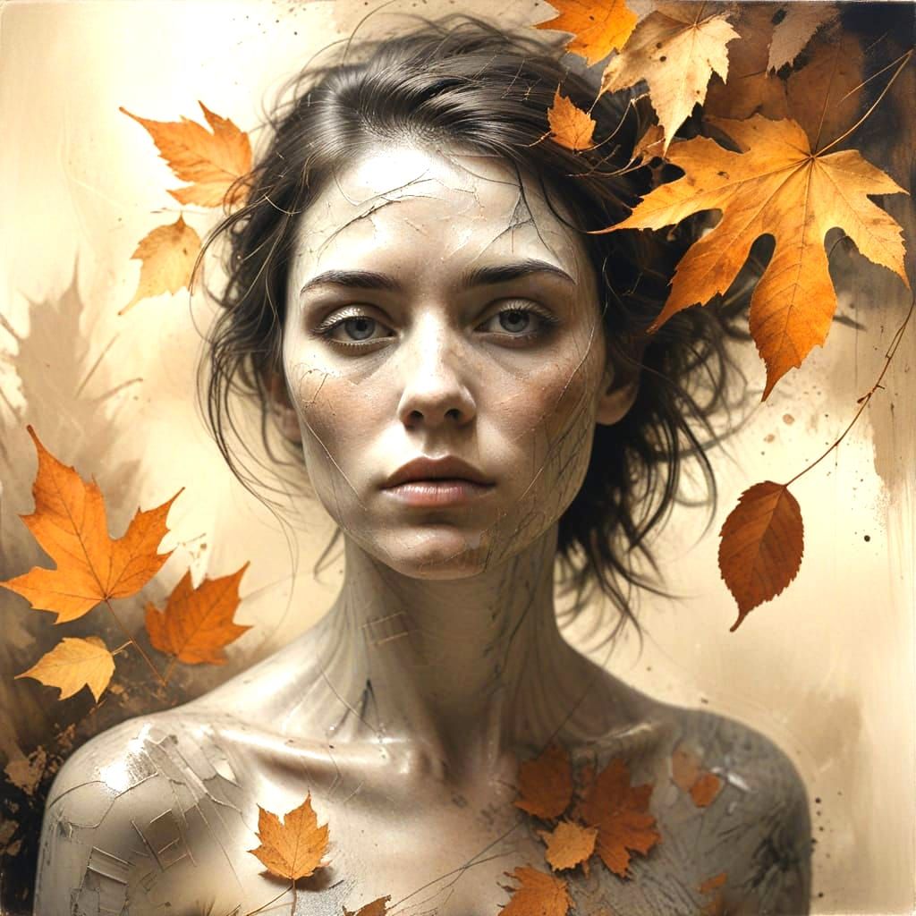 Woman of Autumn Leaves with Realistic Finger Detail