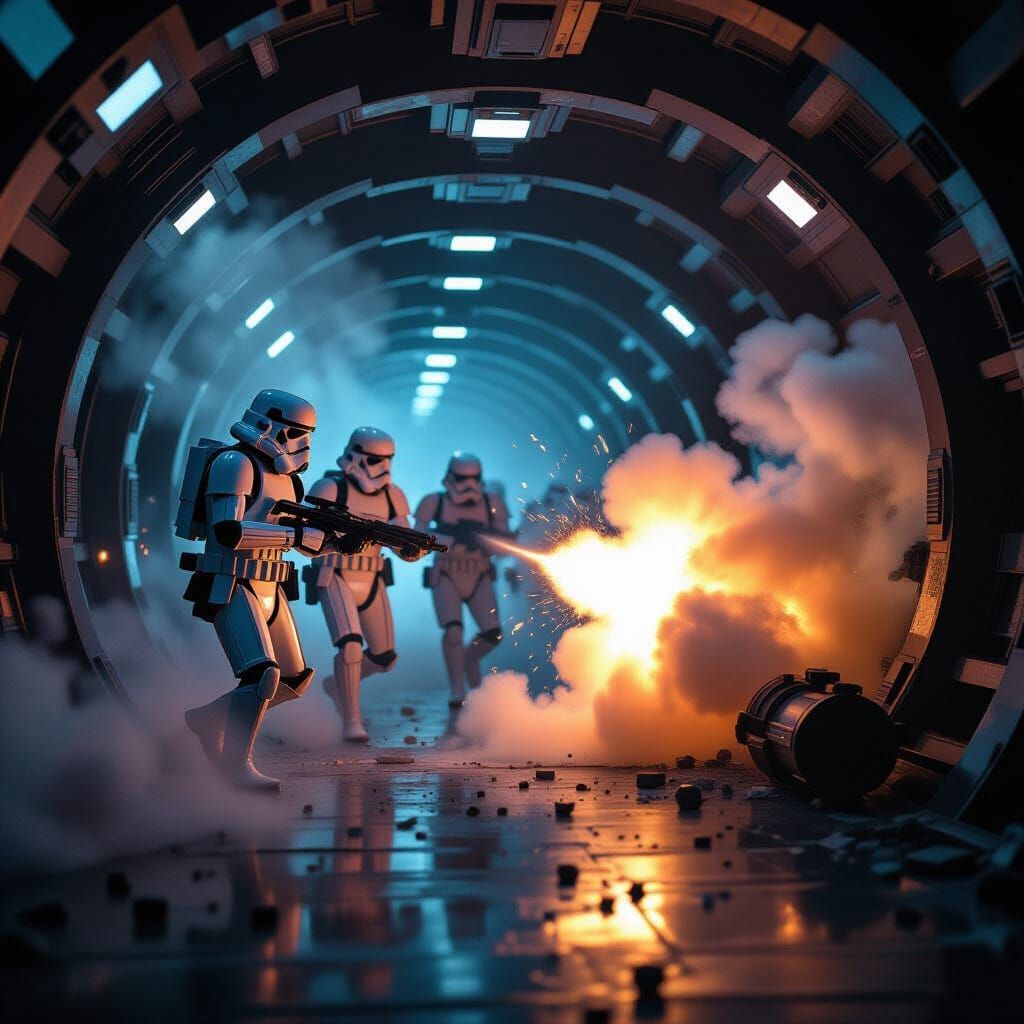 Cinematic Starship Boarding Action With Rebel Explosions