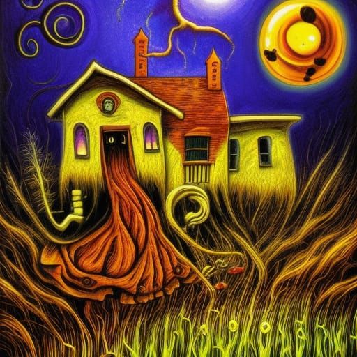 Halloween Wheat Field Digital Painting in Burton Style