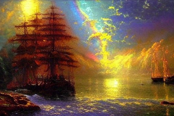 Epic Rainbow in Dark Ethereal Renaissance Landscape