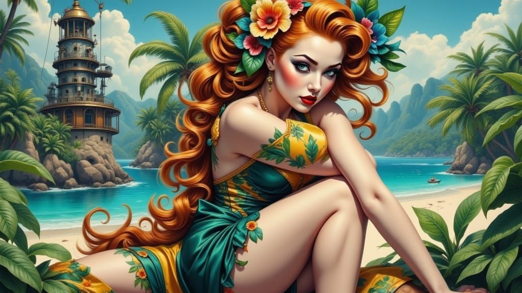 Tropical Steampunk Goddess in Neon Hues