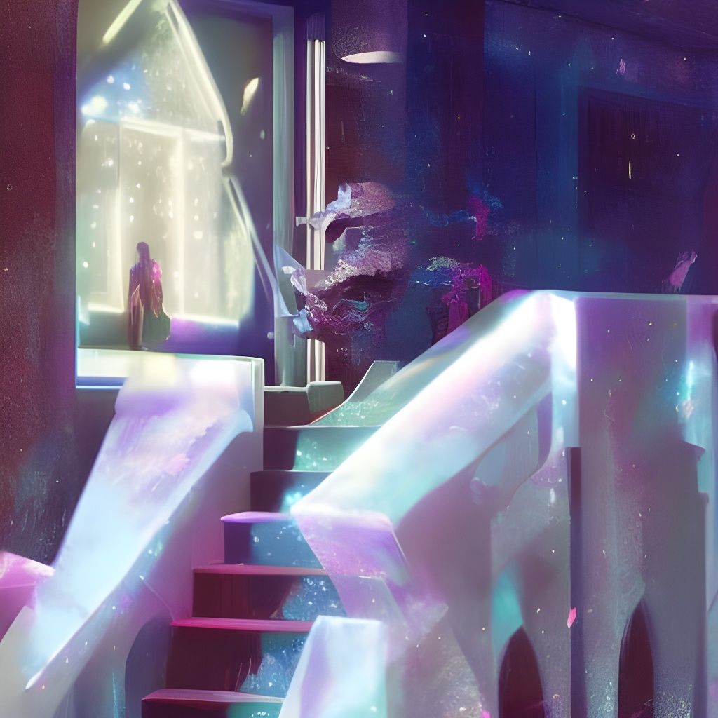 Aurora Reflected in Ice Staircase: Hyperdetailed Fantasy Art