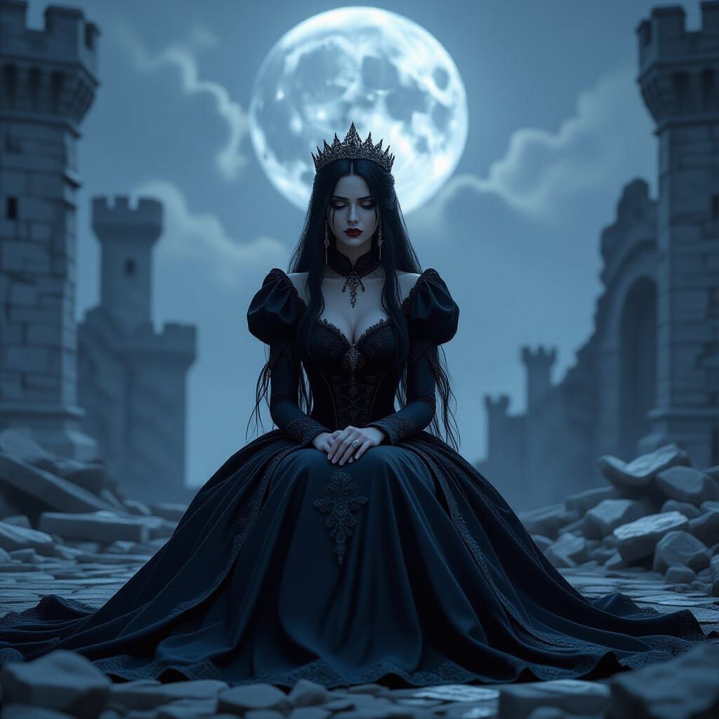 Evil Princess Crying Amidst Castle Ruins