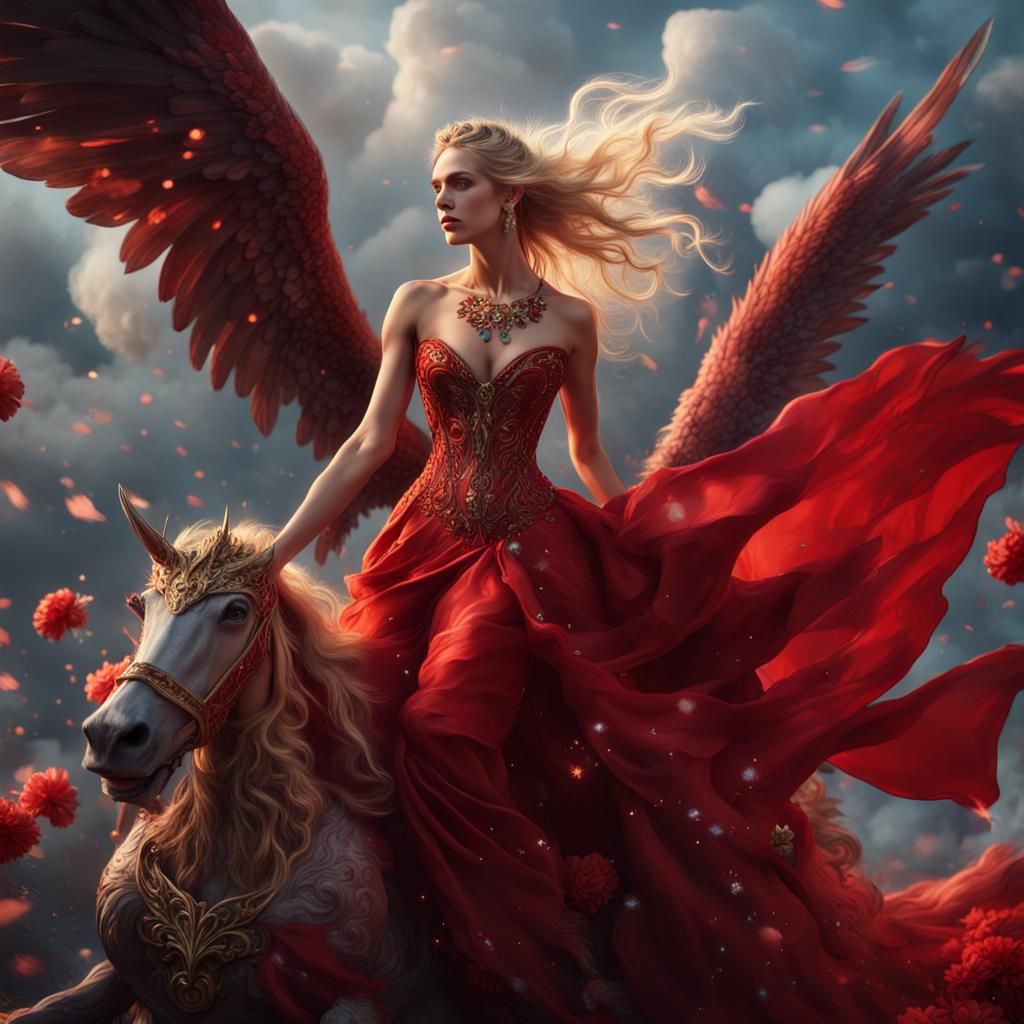 Mythical Creature Ride Through Clouds in Fantasy Art