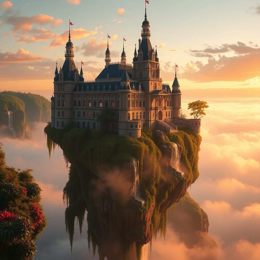 Floating Island Castle in Dreamlike Hues