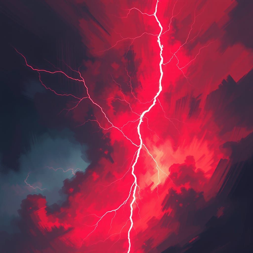 Colossal Red Lightning Bolt Illuminates Stormy Sky