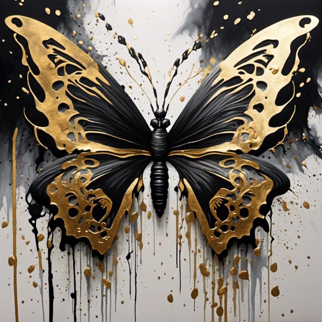 Elegant Butterfly Sketch with Gold Accents