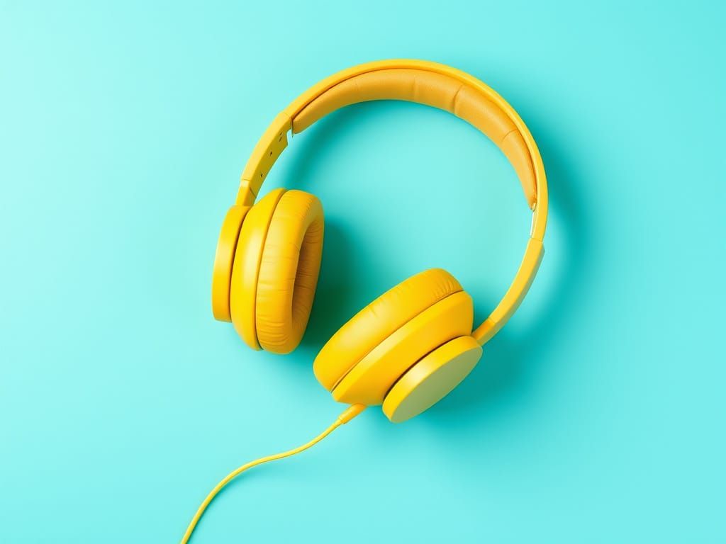 Vibrant Headphones Rest on Azure Surface