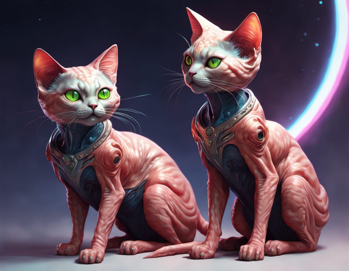 Detailed Sci-Fi Alien Cat Portrait in Bright Colors
