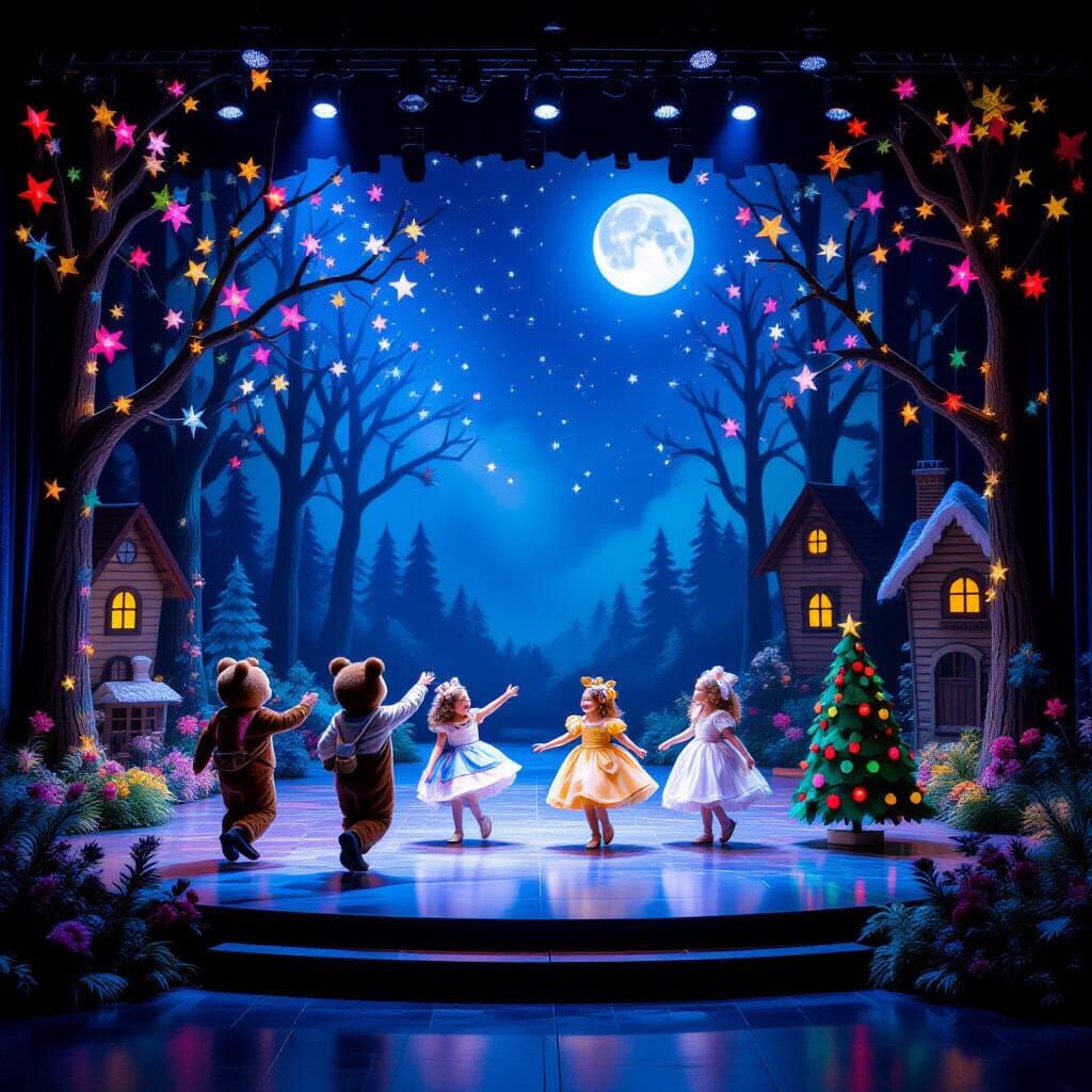 Fairytale Forest Stage Set with Costumed Children