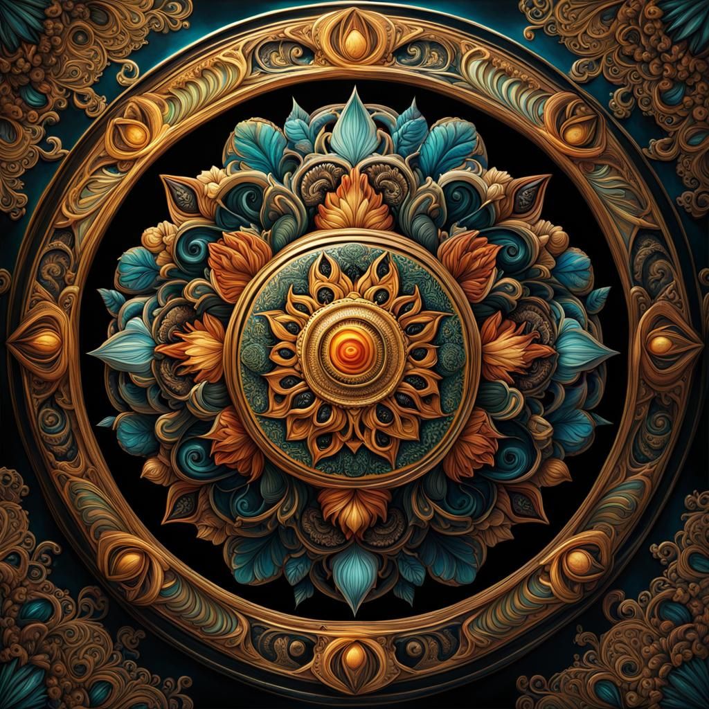 Intricate Fantastical Mandala: Hyper-Detailed Digital Art