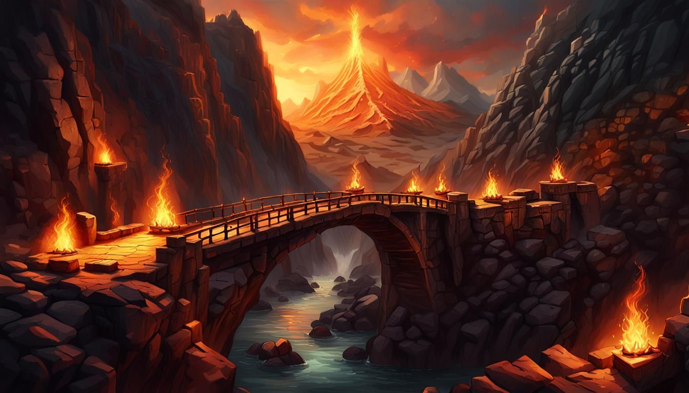 Fiery Bridge of Khazad-dûm Fantasy Illustration