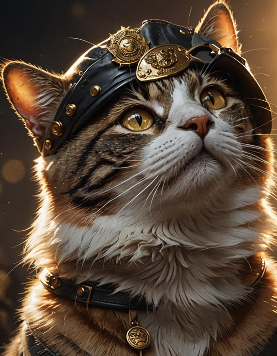 Regal Cat Portrait in Military Hat Concept Art
