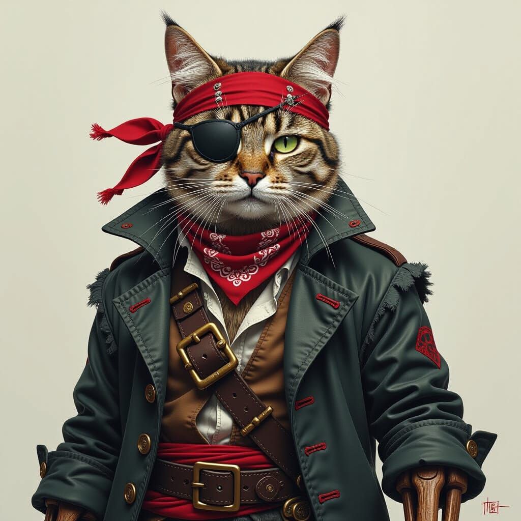 Pirate Cat in Dystopian Photorealism