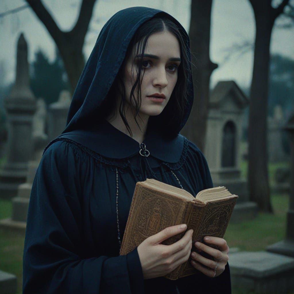 Gothic Woman in Graveyard: Dark Romanticism