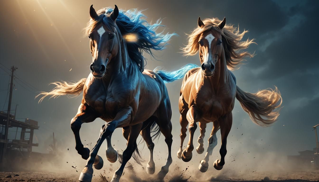 Bodybuilder Horse Running Skyward in Hyperrealistic Digital ...