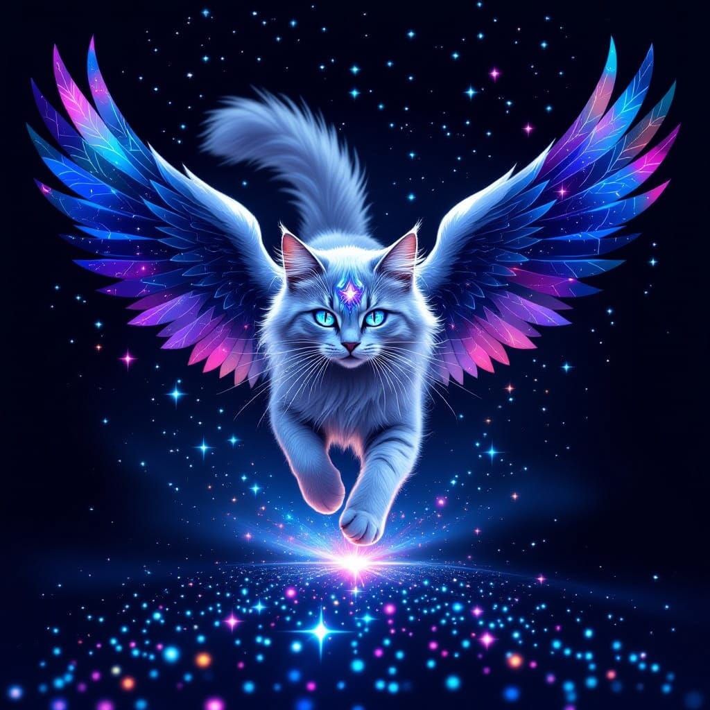 Galaxy Cat Leaping on Star Pathway