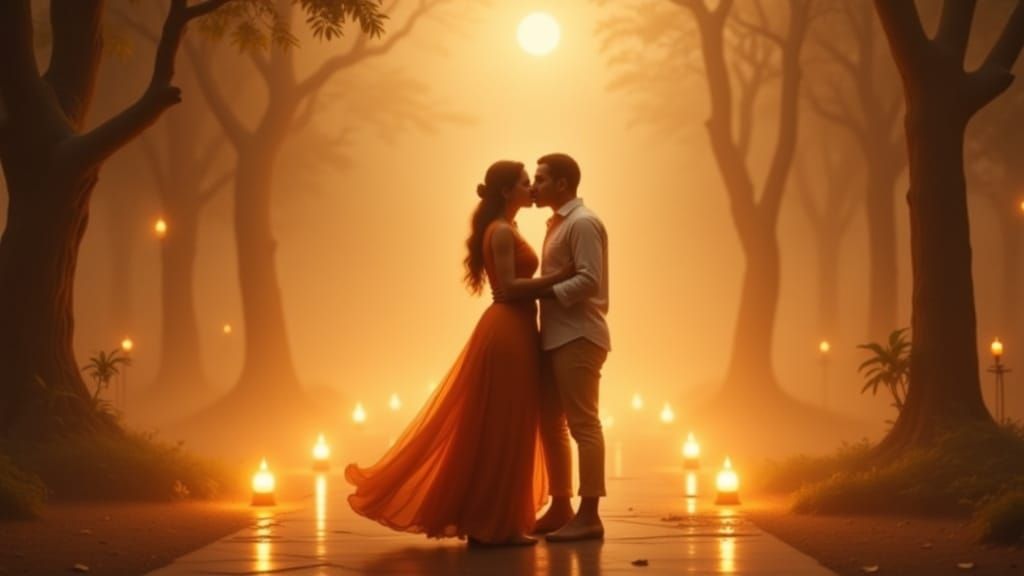 Ethereal Couple in Luminous Indian Garden Mist