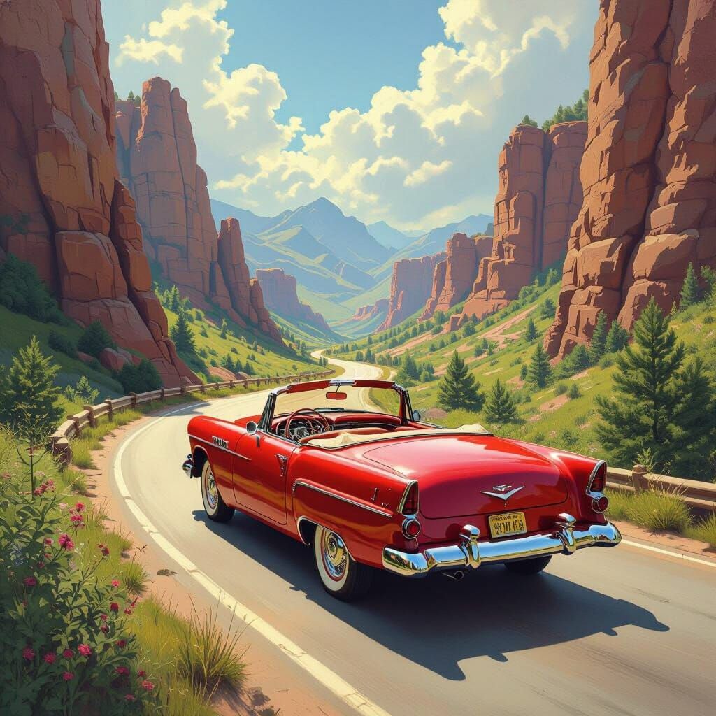 Red Convertible on Fantasy Canyon Road