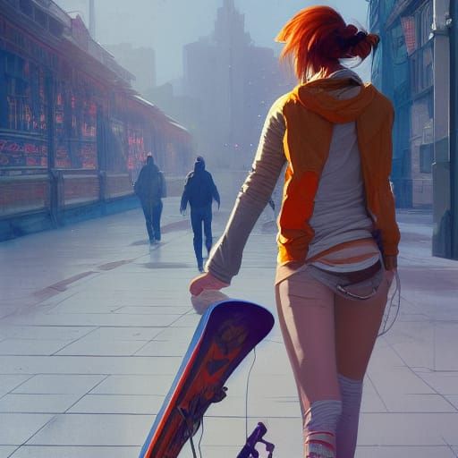 Hyperdetailed Urban Skater Girl Concept Art
