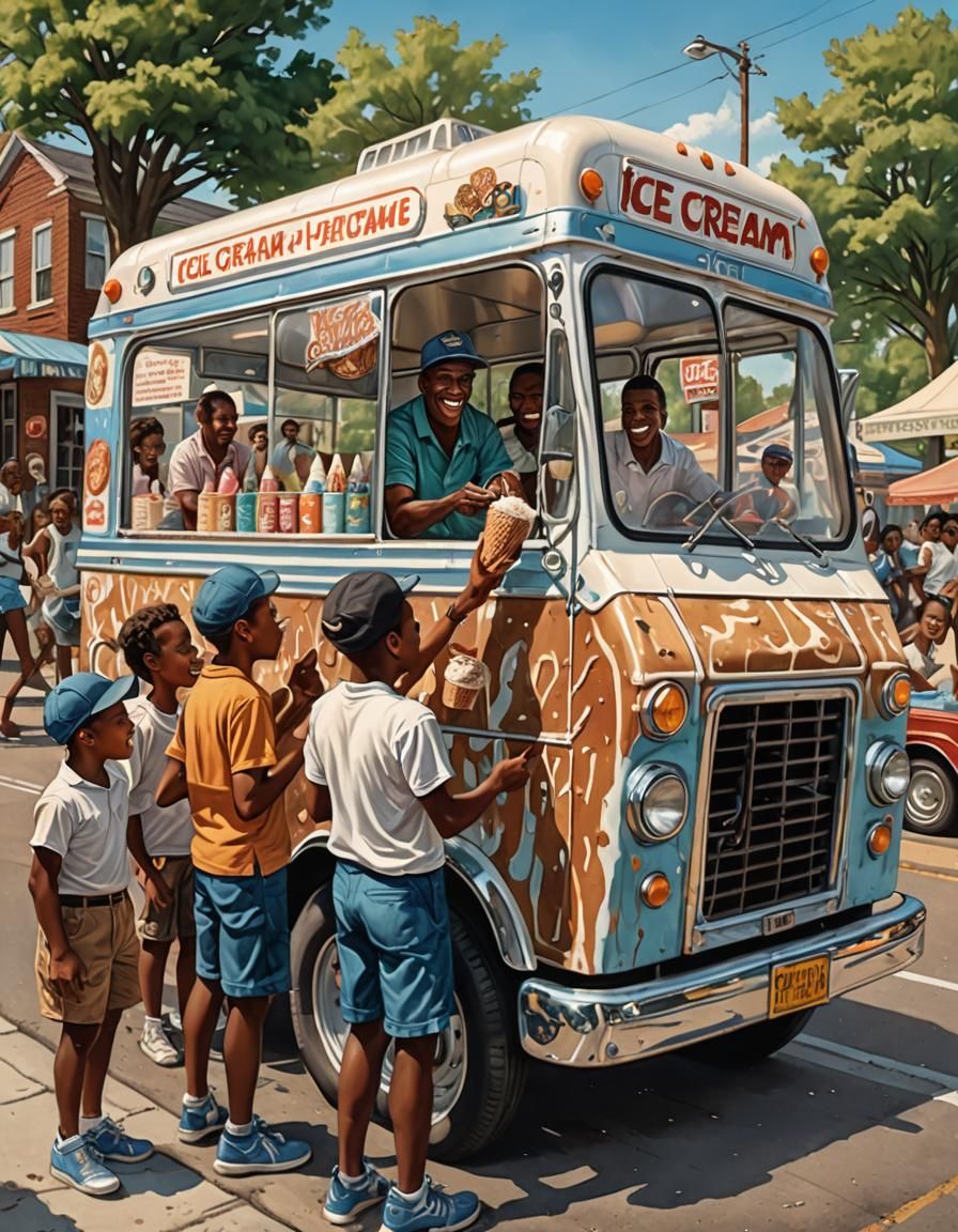 Children at Ice Cream Truck: Summer Nostalgia