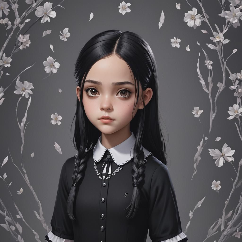 Jenna Ortega as Wednesday Addams in 3D Anime Art