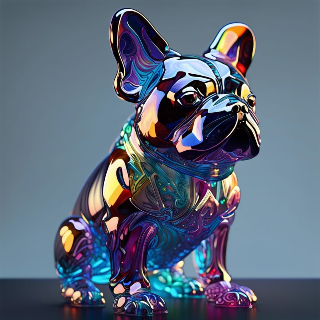 Glass French Bulldog Sculpture in Rococo Style