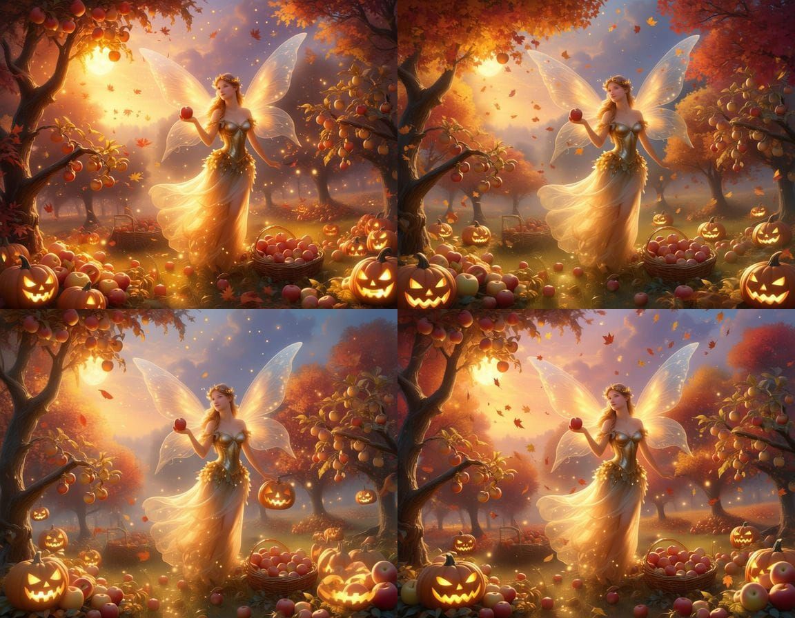 Autumn Scene with Glowing Jack-o-Lanterns and Falling Leaves