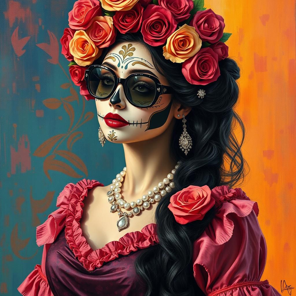 Venezuelan Catrina Girl in Neo-Impressionist Style